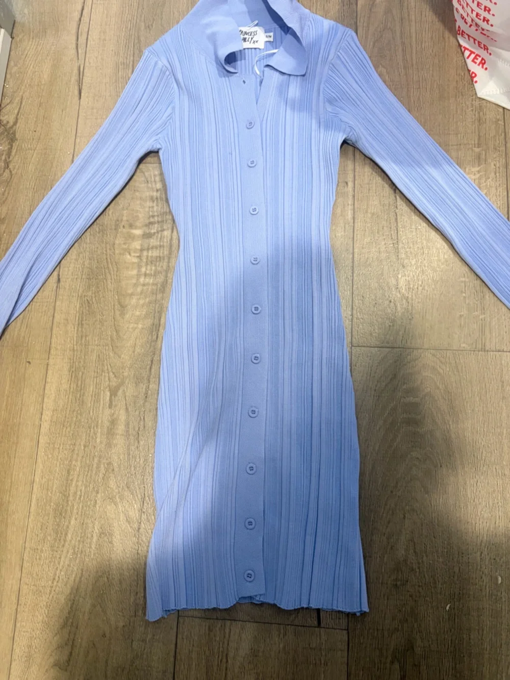 Princess Polly Pastel Blue Ribbed Collared Dress: Size S/M - Picture 3 of 4